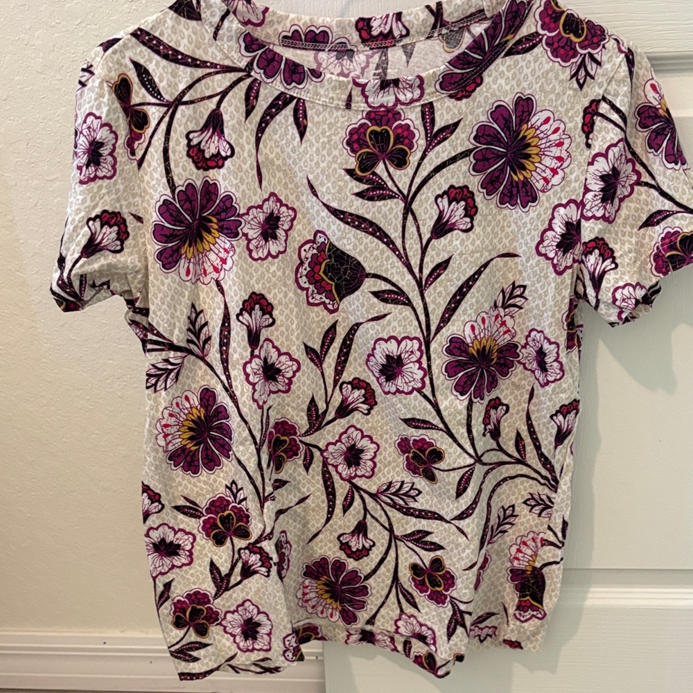 LOFT Floral Short Sleeve Top - Purple and White